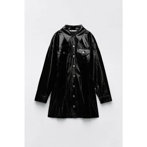 ZARA Black Faux Leather Short Patent Dress New - www.joarbit.com